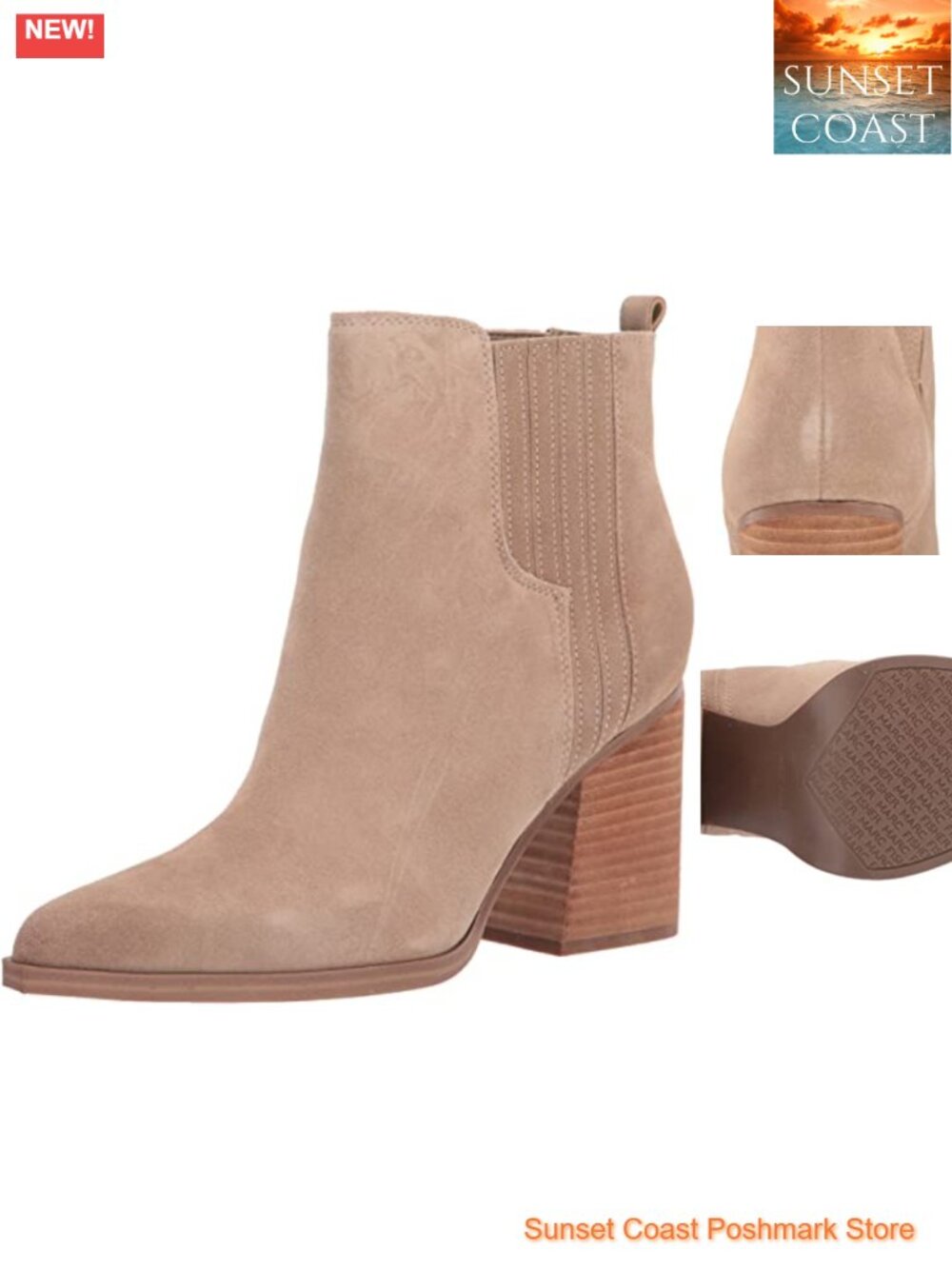 Marc Fisher Matter Suede Heeled Ankle Bootie Stacked Heel Western Chelsea